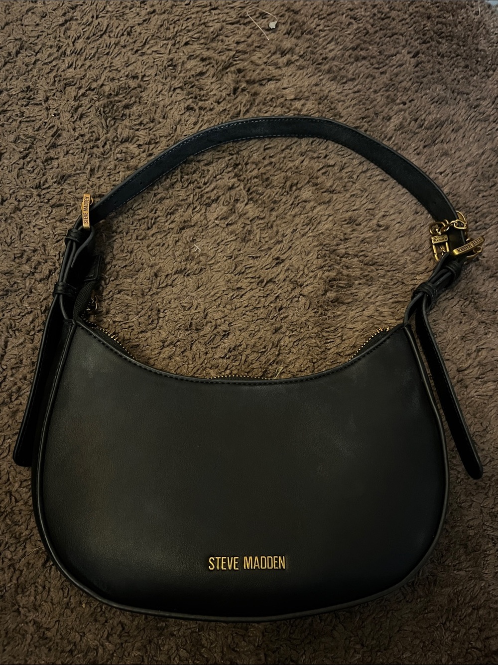 Steve Madden Black Crescent Shoulder Bag with Gold Hardware